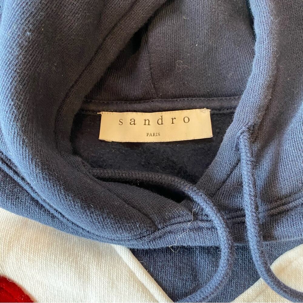 Sandro Paris Hooded Sweatshirt With Velvet Insert In Blue Size Small - Picture 6 of 10